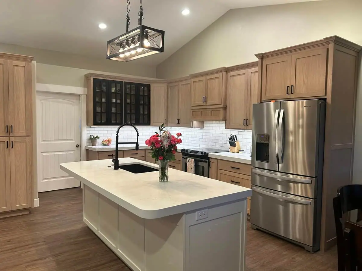 Bright kitchen with a white quartz island